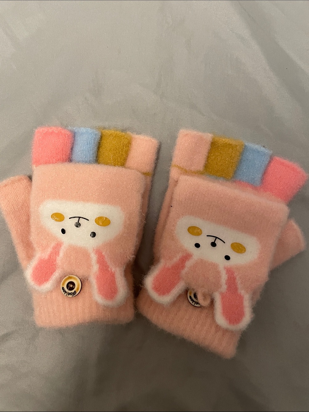 Girl bunny pink fingerless gloves and mitten- 2 in 1 gloves
